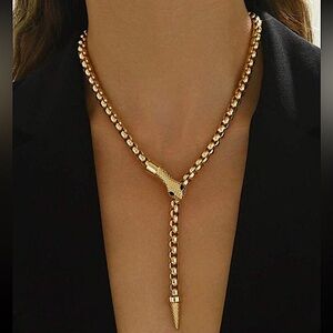 Gold Snake Choker Necklace Chain Link 24k Gold Plated new